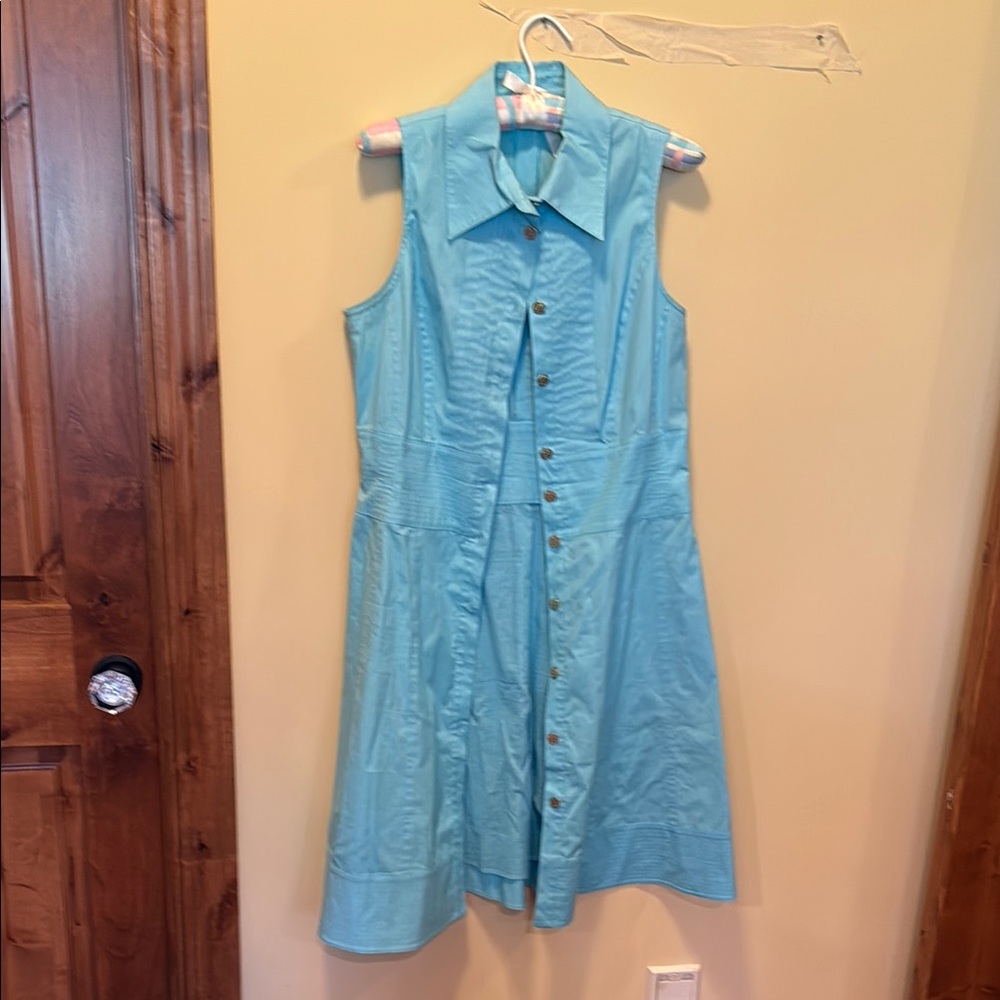 ANTONIO MELANI Blue Sleeveless Sundress with Notched Collar